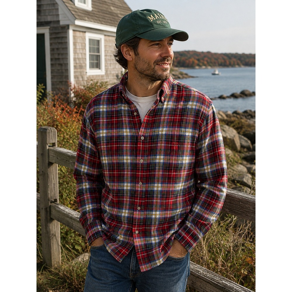 Chaps Est 1978 Mens Red Green Plaid Cotton Flannel Button Down Shirt Large